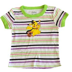 Pokemon Pikachu‎ Halloween T-Shirt Kids S 6/7 Short Sleeve Striped Colorful New